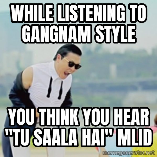 Gangnam Style meme: while listening to gangnam style / You think you hear "tu saala hai" MLID