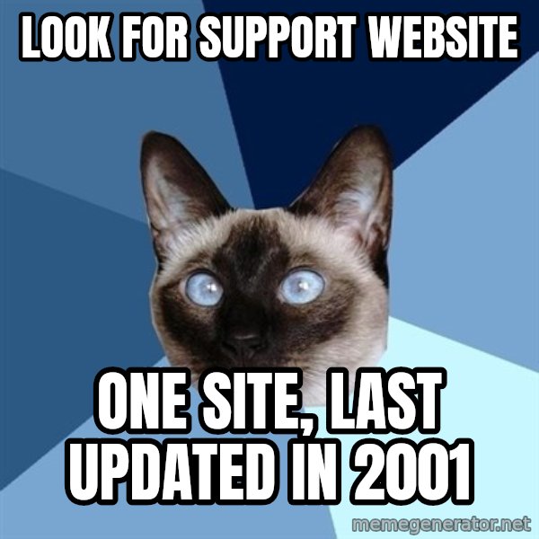 Chronic Illness Cat meme: Look for support website / one site, last updated in 2001