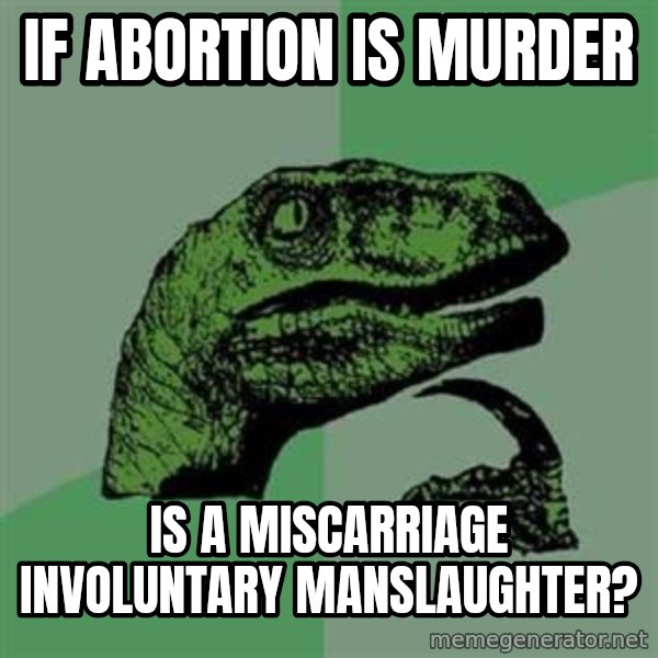 Philosoraptor meme: If abortion is murder / is a miscarriage involuntary manslaughter?