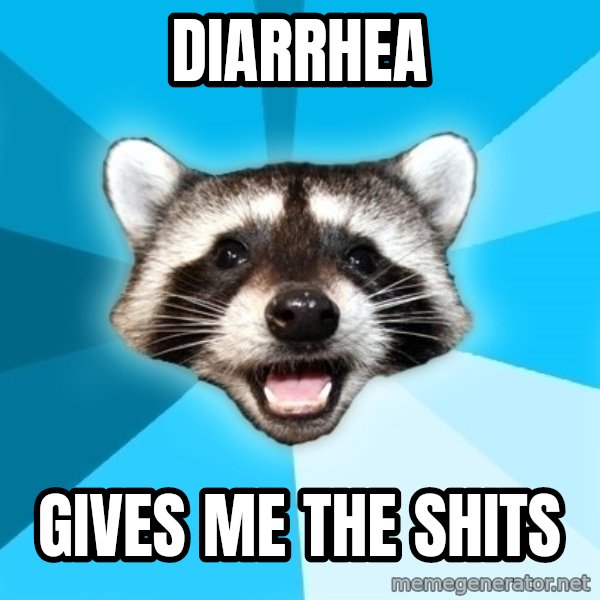 Lame Pun Coon meme: diarrhea / gives me the shits