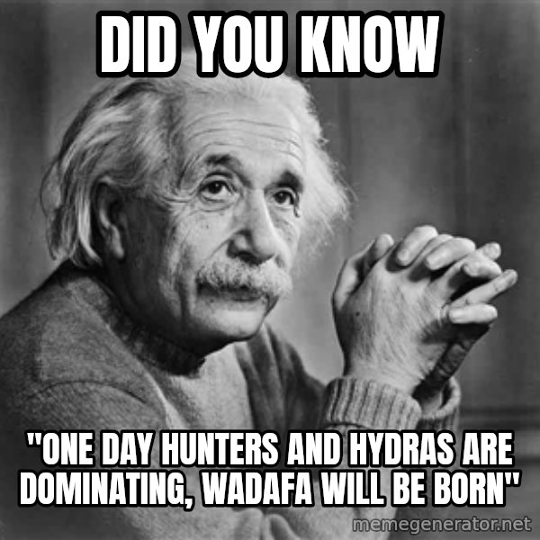 Albert Einstein meme: Did you know / ''One day hunters and hydras are dominating, wadafa will be born''