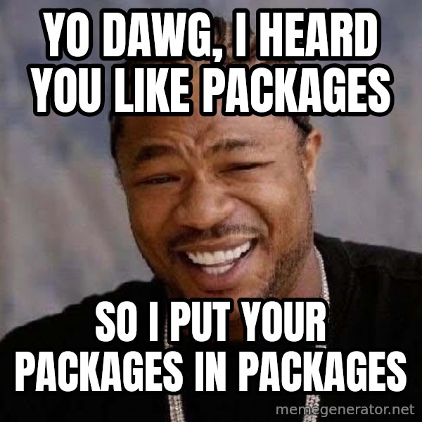 Yo Dawg meme: Yo Dawg, I heard you like packages / so I put your packages in packages