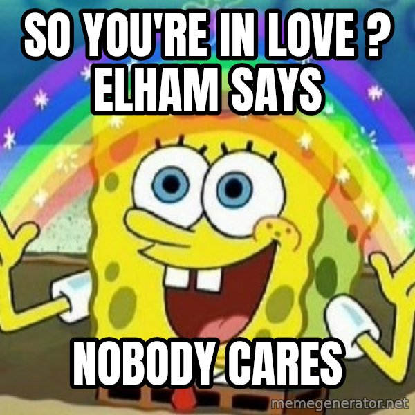 See? Nobody Cares meme: So you're In Love ?  Elham Says / Nobody cares
