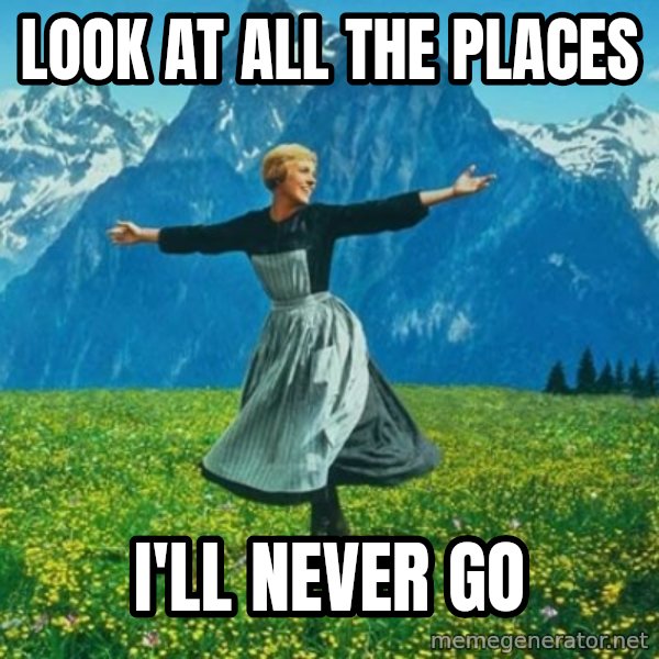 Look at All the Fucks I Give meme: look at all the places / i'll never go
