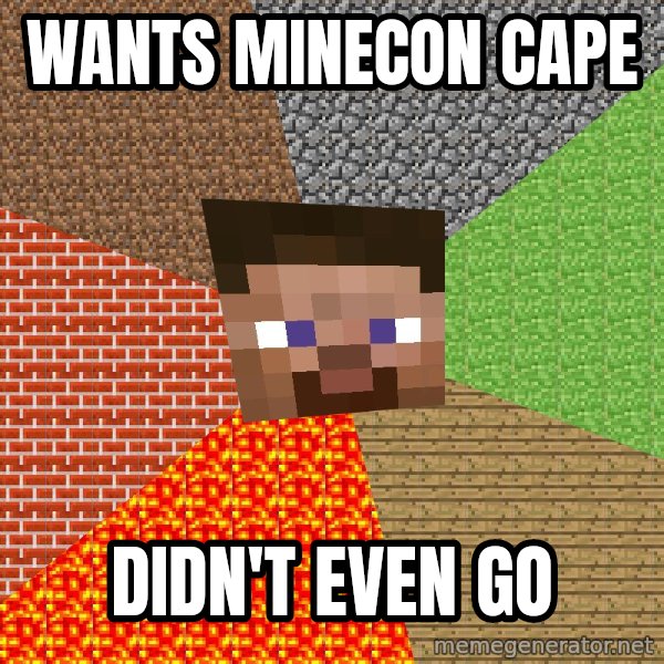 Minecraft Guy meme: Wants minecon cape / didn't even go