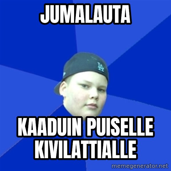 Jonnen Neuvo meme: Jumalauta / kaaduin   puiselle        kivilattialle