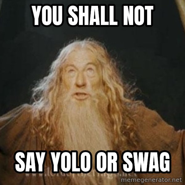 You shall not pass meme: YOU SHALL NOT / SAY YOLO OR SWAG