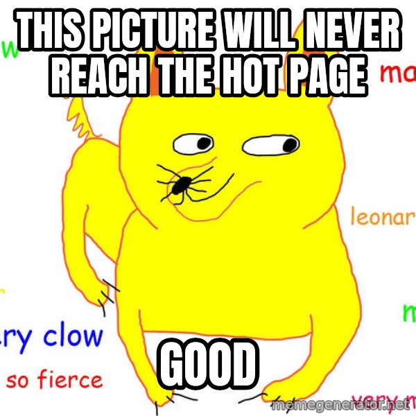 Grumpy Cat  meme: THIS PICTURE WILL NEVER REACH THE HOT PAGE / good