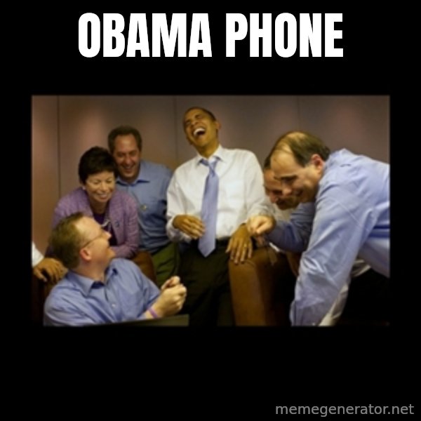 obama laughing  meme: obama phone