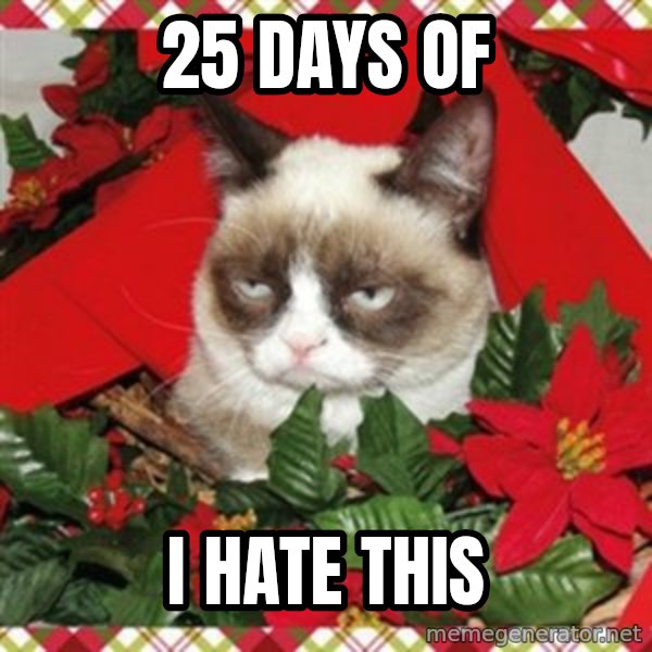 Grumpy Christmas Cat meme: 25 days of / i hate this
