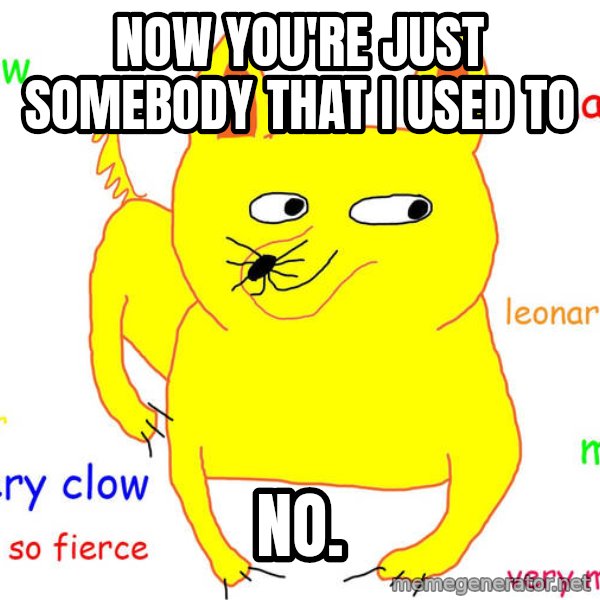 Grumpy Cat  meme: Now you're just somebody that i used to / NO.