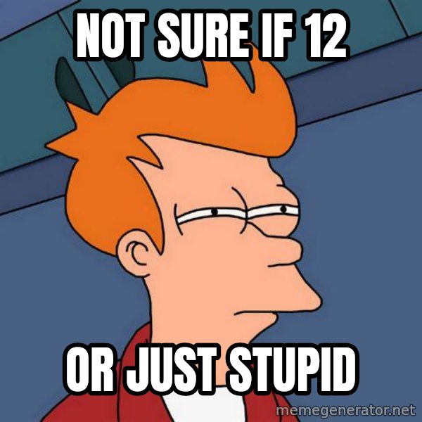 Futurama Fry meme: Not sure if 12 / or just stupid