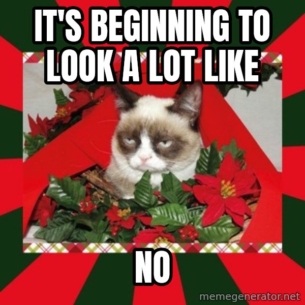 GRUMPY CAT ON CHRISTMAS meme: It's beginning to look a lot like / no