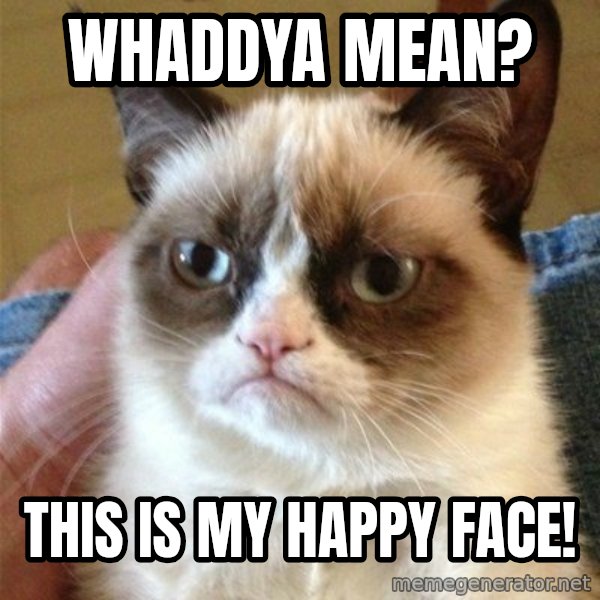 Grumpy Cat  meme: Whaddya Mean? / This Is My Happy Face!