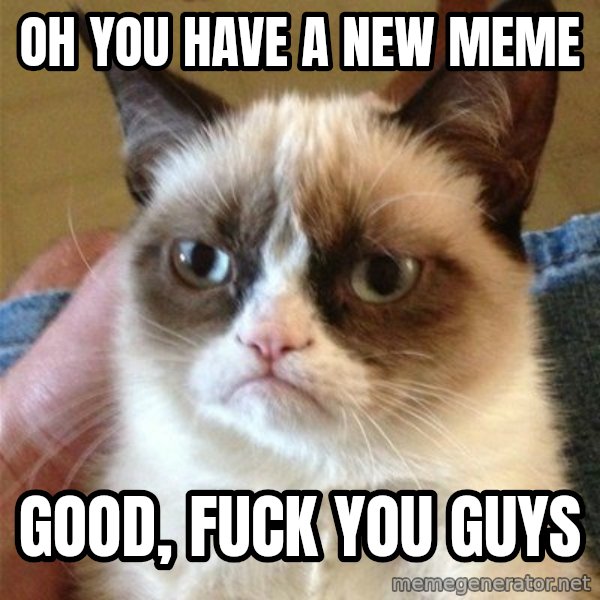 Grumpy Cat  meme: oh you have a new meme / good, fuck you guys