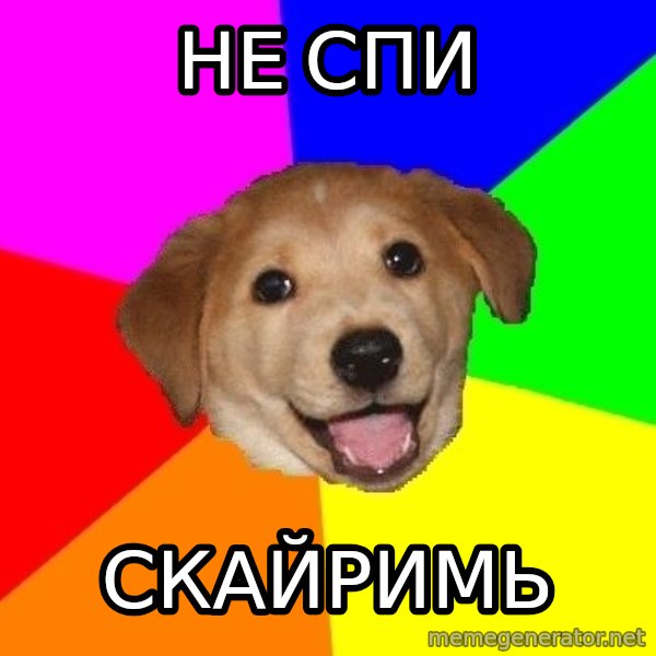 Advice Dog meme: не спи / скайримь