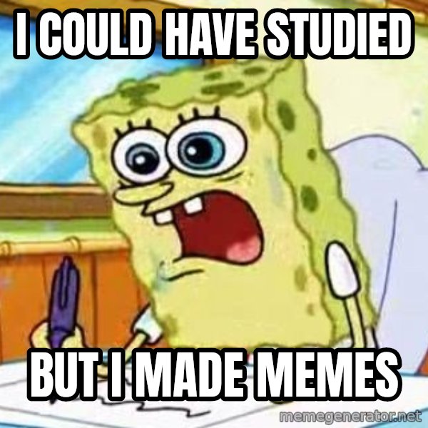 Spongebob What I Learned In Boating School Is meme: I COULD HAVE STUDIED / BUT I MADE MEMES