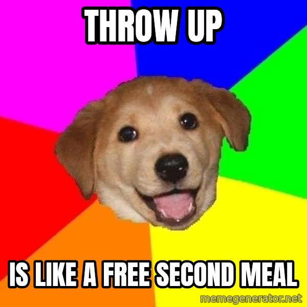 Advice Dog meme: throw up / is like a free second meal