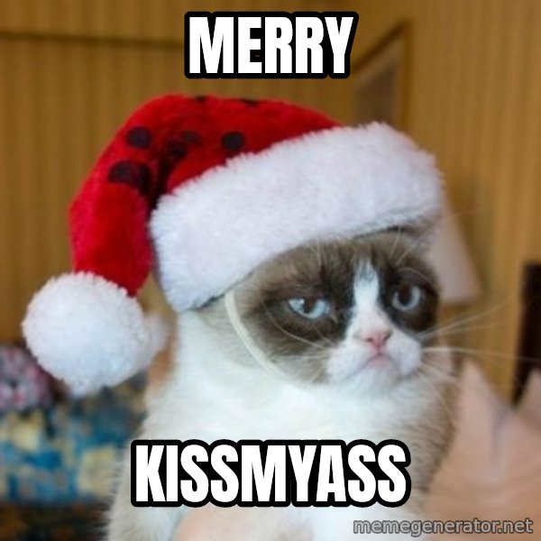 Grumpy Cat Santa Hat meme: Merry / KISSMYASS
