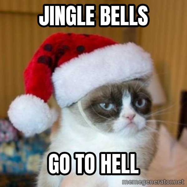 Grumpy Cat Santa Hat meme: Jingle Bells / Go to hell