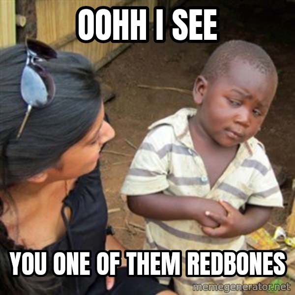 Skeptical 3rd World Kid meme: OOhh I see / You one of them redbones