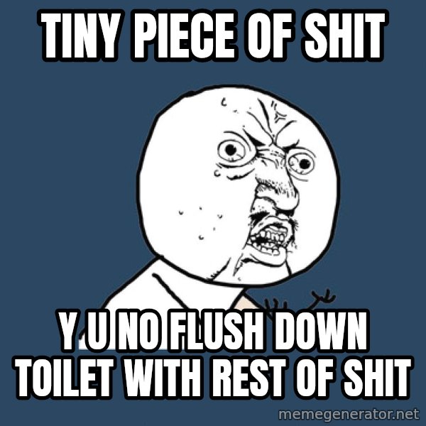 Y U No meme: tiny piece of shit / y u no flush down toilet with rest of shit