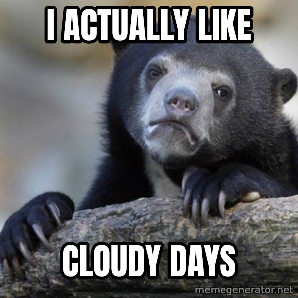 Confession Bear meme: I actually like / cloudy days