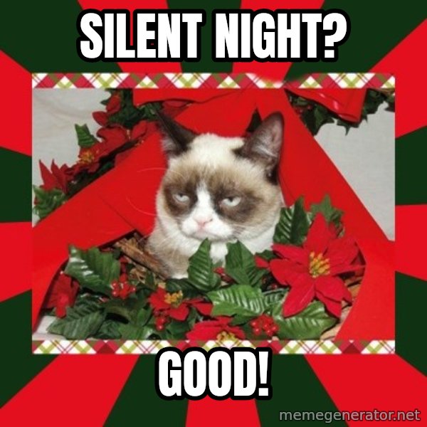 GRUMPY CAT ON CHRISTMAS meme: SILENT NIGHT? / GOOD!