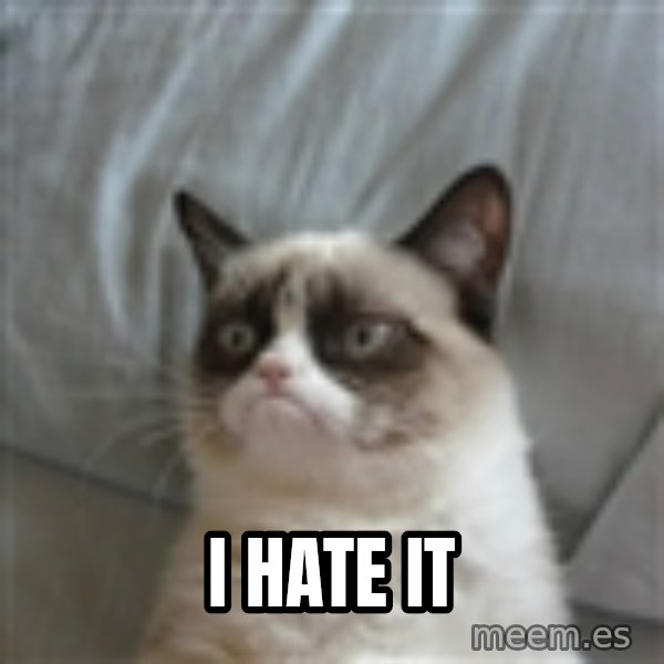 Grumpy Cat ={ meme: I hate it