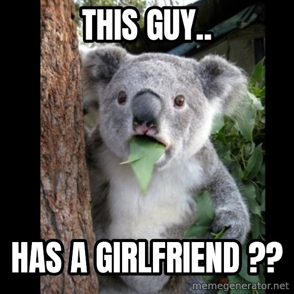 Koala can't believe it meme: This Guy.. / Has a girlfriend ??
