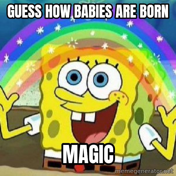 Imagination meme: Guess how babies are born / Magic