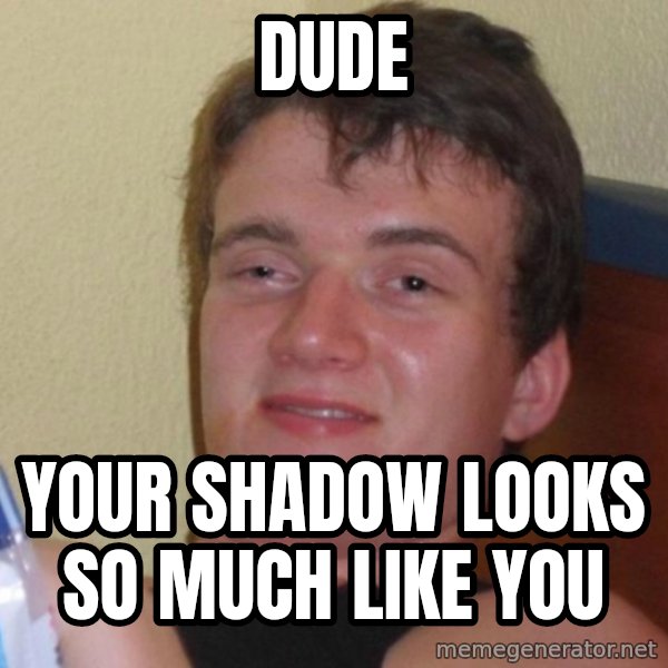 high/drunk guy meme: Dude / Your shadow looks so much like you