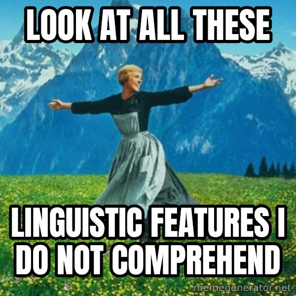 Look at All the Fucks I Give meme: look at all these / linguistic features i do not comprehend