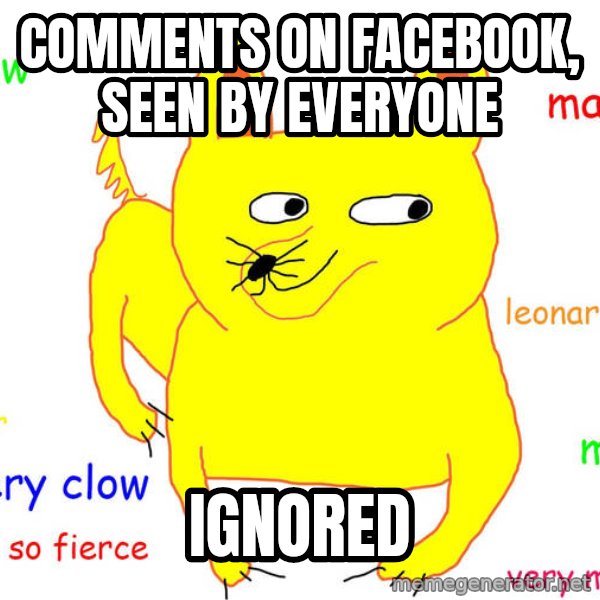 Forever Alone meme: comments on facebook, seen by everyone / IGnored