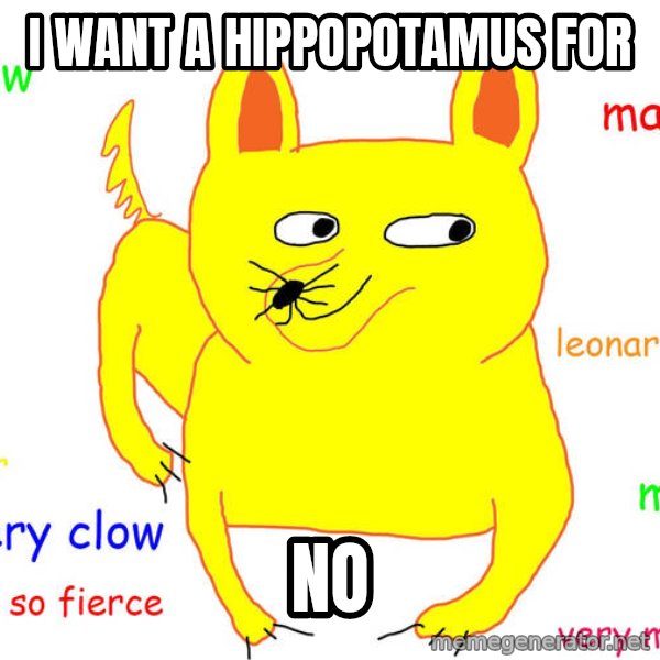 Grumpy Cat  meme: I want a Hippopotamus for / No