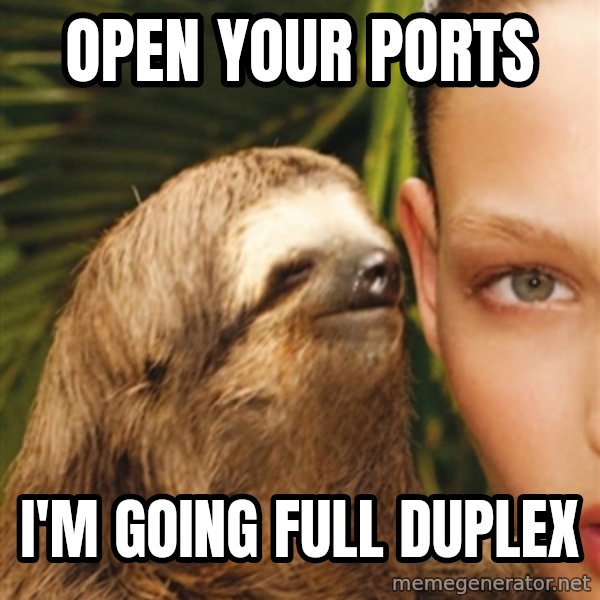 The Rape Sloth meme: Open your ports / i'm going full duplex