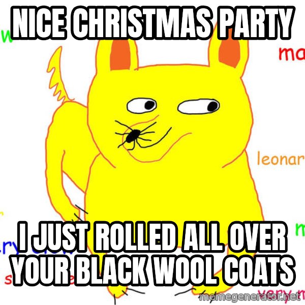 Grumpy Cat  meme: nice christmas party / i just rolled all over your black wool coats
