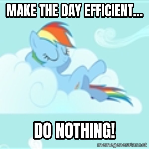 My Little Pony meme: Make the day efficient... / do nothing!