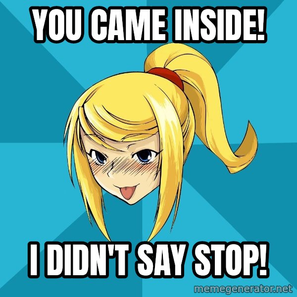 Horney Samus meme: YOU CAME INSIDE! / I DIDN'T SAY STOP!