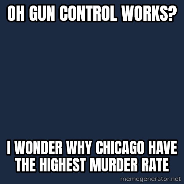 Willy Wonka meme: Oh gun control works? / I wonder why chicago have the highest murder rate