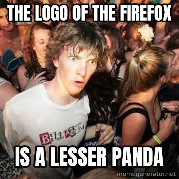 Sudden Realization Ralph meme: The logo of the Firefox / is a lesser panda