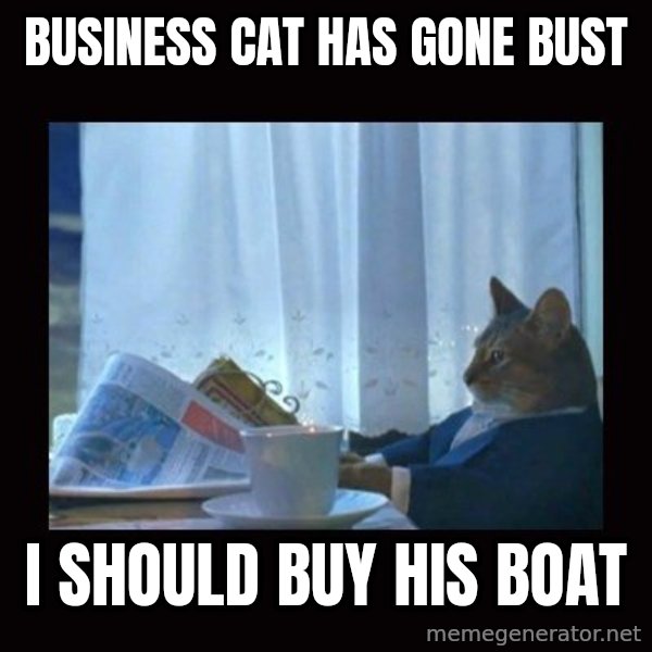 i should buy a boat cat meme: business cat has gone bust / I should buy his boat
