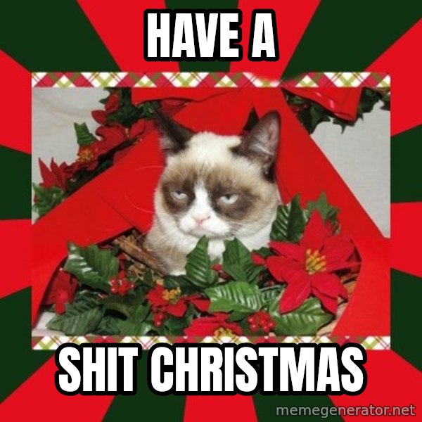 GRUMPY CAT ON CHRISTMAS meme: Have a / shit CHristmas