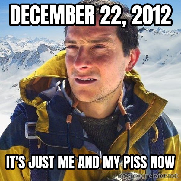 Bear Grylls Loneliness meme: december 22, 2012 / it's just me and my piss now