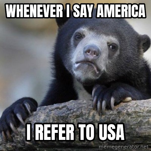 Confession Bear meme: Whenever i say america / I refer to usa