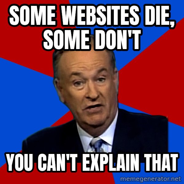 Bill O'Reilly Proves God meme: SOME WEBSITES DIE, SOME DON'T / YOU CAN'T EXPLAIN THAT