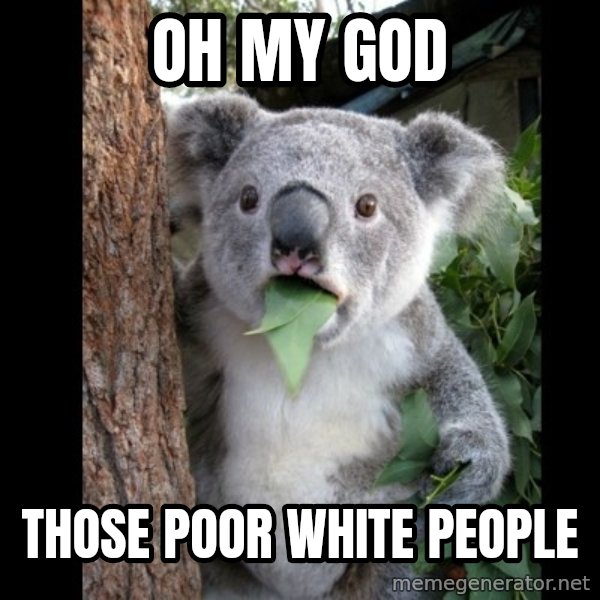 Koala can't believe it meme: Oh my god / Those poor white people