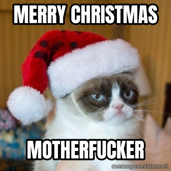 Grumpy Cat Santa Hat meme: merry christmas / motherfucker