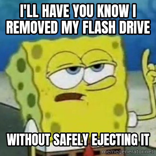 Tough Spongebob meme: i'll have you know i removed my flash drive / without safely  ejecting it