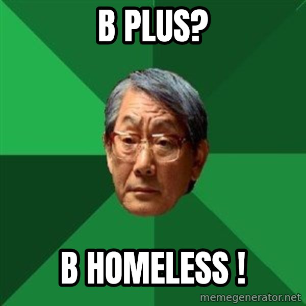 High Expectations Asian Father meme: B Plus? / B Homeless !